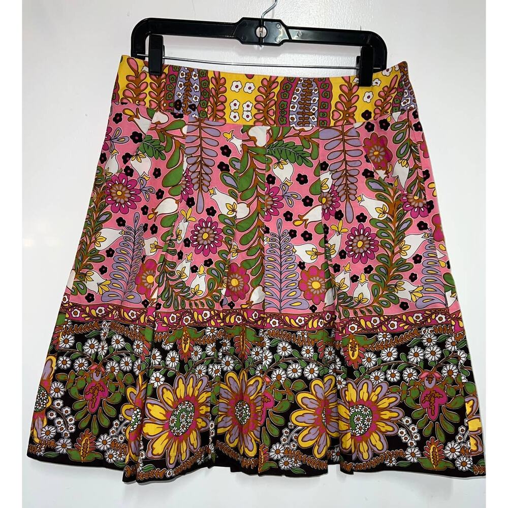 CAbi Pink Floral Circle Skirt with Yellow and Green Accents